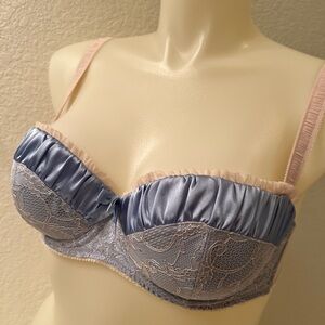 Jezebel Bra 36D Blue Satin and Light Pink Lace French Doll Collection